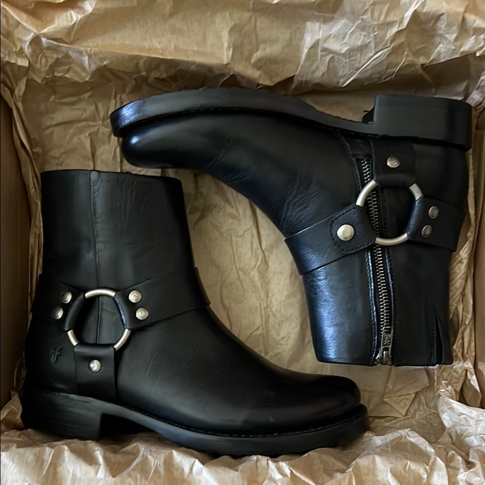 Black Leather Ankle Boots with Silver Accents